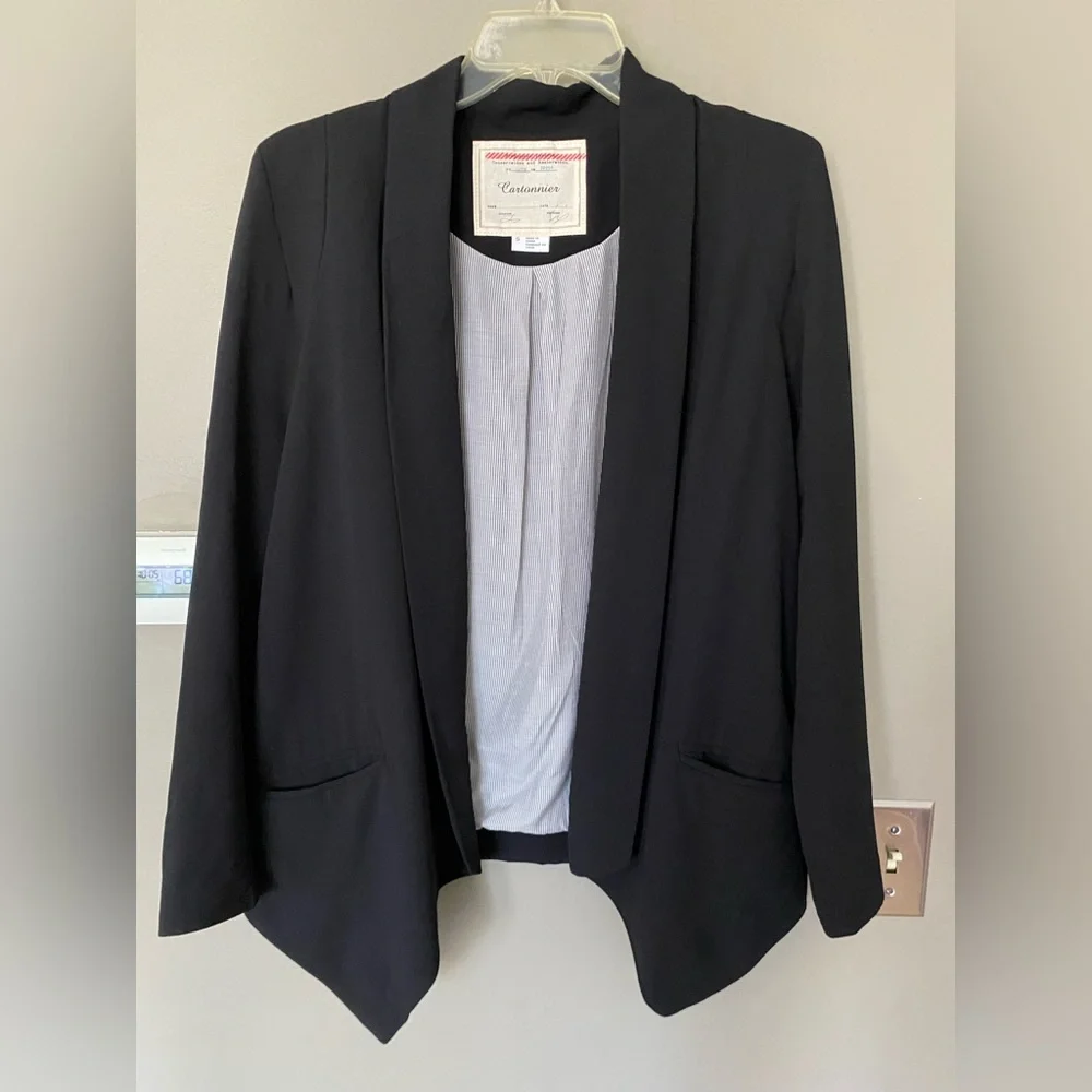 CARTONNIER x ANTHROPOLOGIE Open Front Tailored Black Blazer Size Small